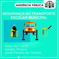 Audiência pública vai discutir o transporte escolar municipal.