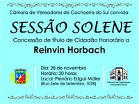 Reivin Horbach receberá título de Cidadão Honorário.