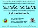 Reivin Horbach receberá título de Cidadão Honorário.