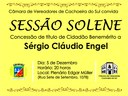 Sérgio Cláudio Engel recebe título de cidadão benemérito nesta quarta-feira.