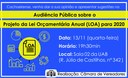 Audiência pública da LOA 2020 será no dia 13 de novembro Audiência pública da LOA 2020 será no dia 13 de novembro