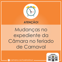 Mudanças no expediente da Câmara no feriado de Carnaval