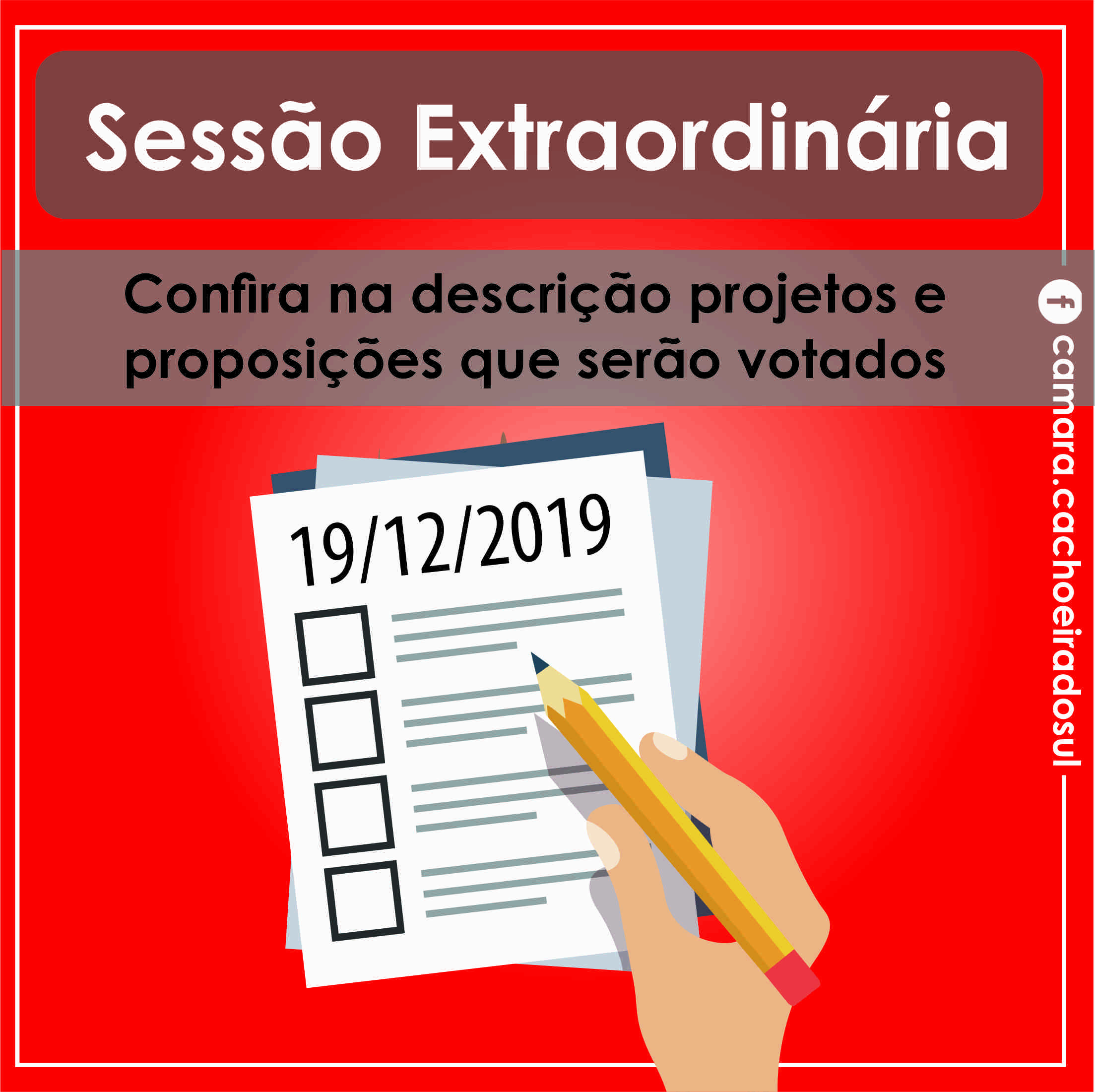 Ordem do dia da Sessão extraordinária de 19/12/2019