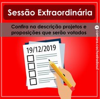 Ordem do dia da Sessão extraordinária de 19/12/2019