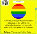 PL da vereadora Telda veda práticas discriminatórias a LGBTs em estabelecimentos