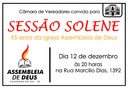 Sessão solene para os 95 anos da Igreja Assembleia de Deus