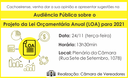 Audiência Pública da LOA 2021 será no dia 24 de novembro