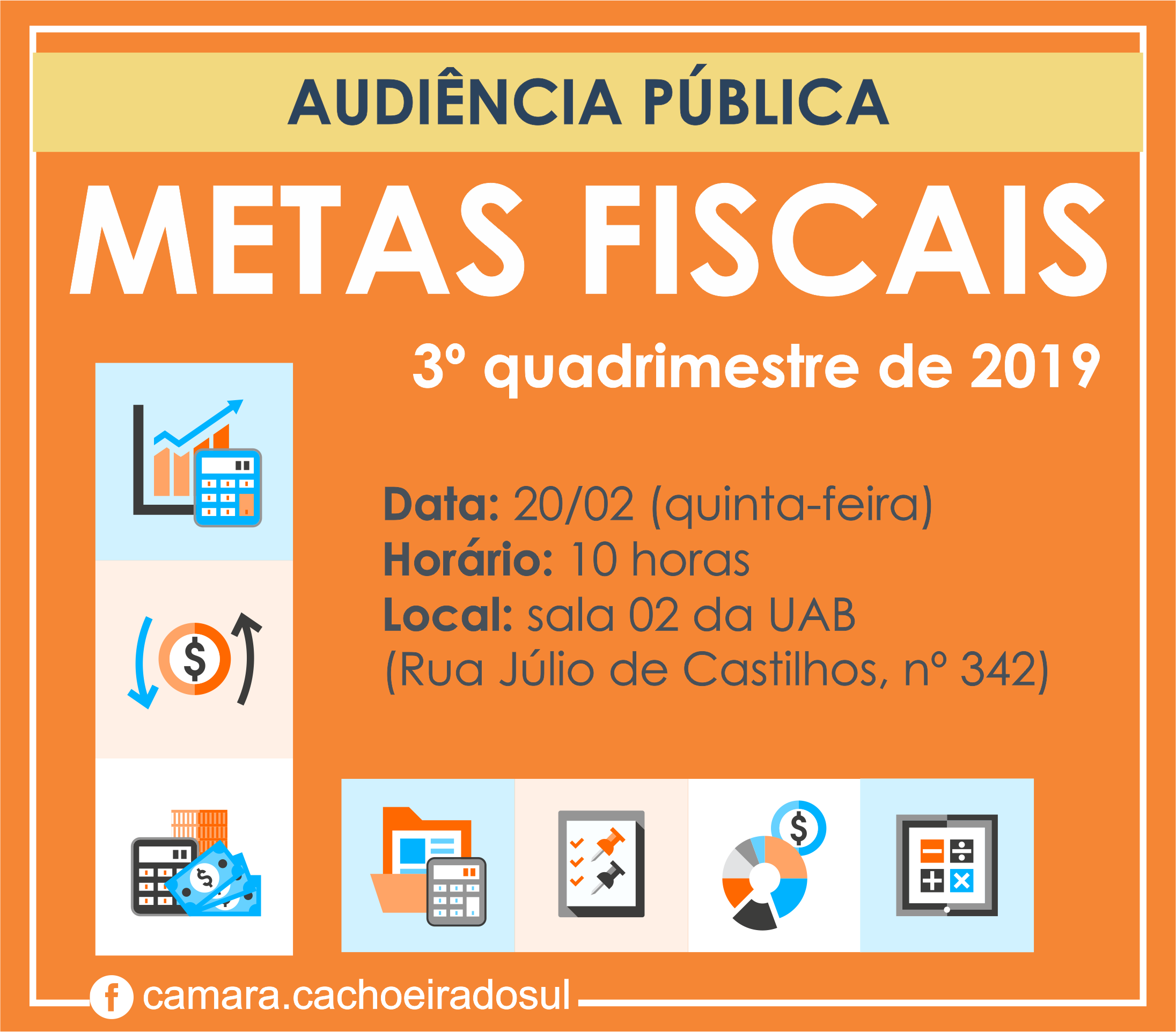 Metas fiscais do 3º quadrimestre de 2019 serão apresentadas amanhã em audiência pública