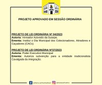 Câmara aprova dois Projetos de Lei