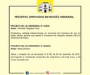 Câmara aprova dois Projetos de Lei