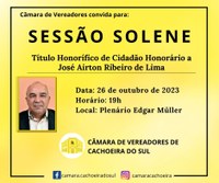 Câmara homenageia amanhã deputado Airton Lima com título de Cidadão Honorário