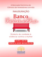 Câmara inaugura Banco Vermelho para conscientizar sobre violência contra a mulher