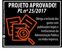 Aprovado PL que obriga divulgação dos valores pagos a publicações oficiais na mídia impressa