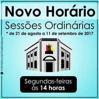 Câmara realizará sessões ordinárias à tarde