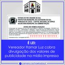 É lei: vereador Itamar Luz cobra divulgação dos valores de publicidade na mídia impressa
