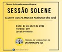 Legislativo homenageia 70 anos da Paróquia São José Legislativo homenageia 70 anos da Paróquia São José