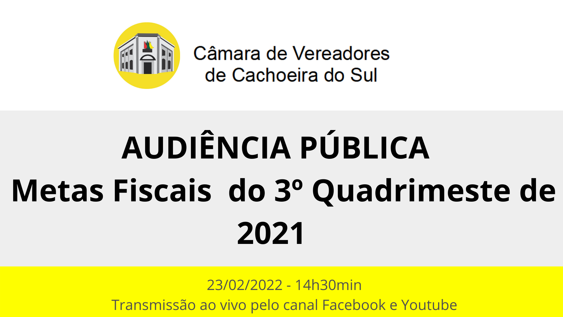 Metas fiscais do 3º quadrimestre de 2021 serão apresentadas em audiência