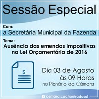 Sessão Especial com a Secretária da Fazenda é amanhã