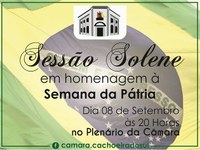 Sessão Solene da Semana da Pátria será nesta quinta