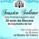 Sessão solene vai homenagear Diocese de Cachoeira do Sul
