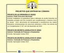 Projetos de Lei e de Decreto entram na Câmara